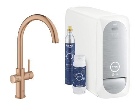 Baterii bucatarie - Baterie de bucatarie Grohe 31455DL1, Blue Home, 3/8'', tip C, inalta, filtare, racire, apa carbogazoasa, mat, cupru