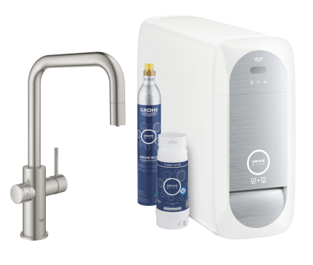 Baterii bucatarie - Baterie de bucatarie Grohe 31543DC0, Blue Home, inalta, tip U, filtrare, racire si apa carbogazoasa, Smart, APP