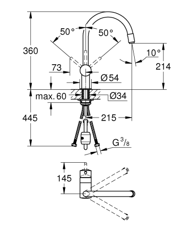 Baterie de bucatarie Grohe 32918000, 1 bar, 360 mm, 215 mm, 1 orificii instalare, 2 sprayuri, 160 unghi pivotare, Crom [4]
