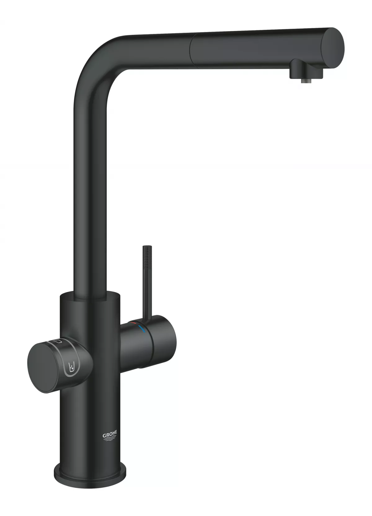 Baterie de bucatarie Grohe Blue Home 31539KS0, 3/8'', tip L, pipa inalta, filtrare, racire, apa carbogazoasa, dus extractabil, Smart, mat, negru [1]