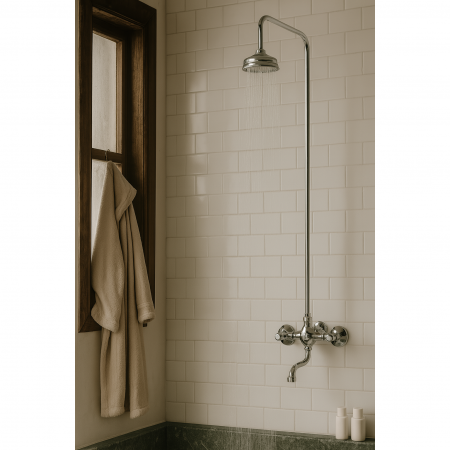 Baterie de cada cu coloana dus Remer Rubinetterie 1000-2000 08Y, comutator, para tip ploaie, 1/2 x 3/4, aerator, crom lucios, alama [2]