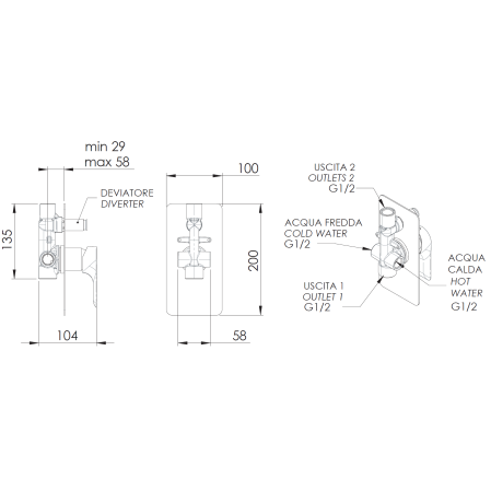 Baterie de cada si dus Remer Rubinetterie Infinity I09, incastrata, monocomanda, comutator cada/dus, cartus ceramic, design modern, crom, alama cromata [1]