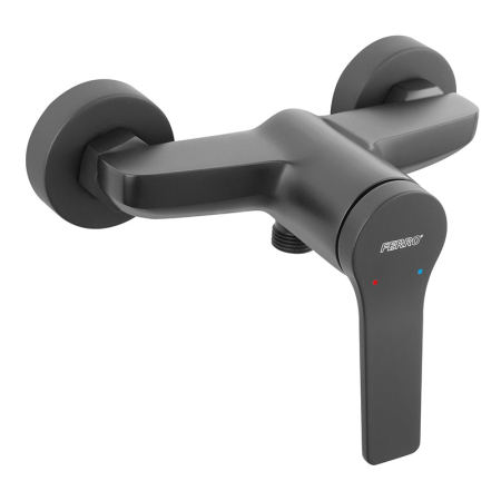 Baterii sanitare - Baterie de dus, Ferro, Stratos, montaj pe perete, negru