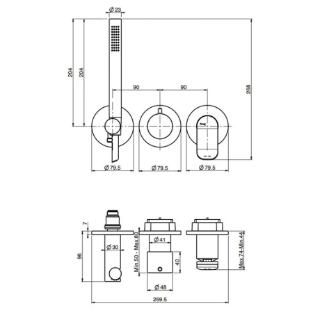 Baterie de duș FIMA Carlo Frattini, Flo, cu set duș, negru mat [1]