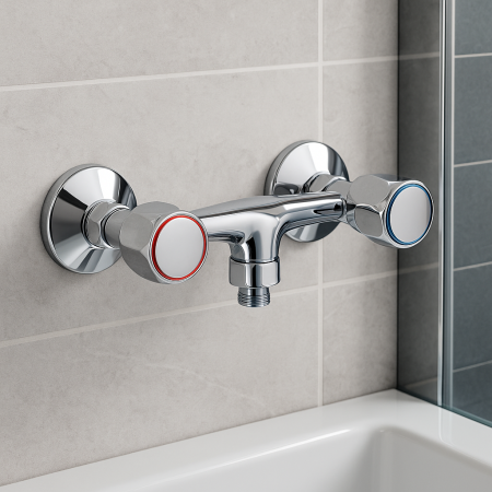 Baterie de dus Remer Rubinetterie 1000-2000 38Y, montaj pe perete, dublu comanda, conecxiune dus, alama cromata [1]