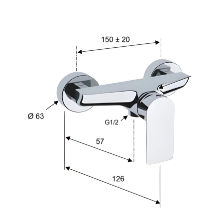 Baterie de dus Remer Rubinetterie Infinity I33, monocomanda, montaj pe perete, cartus ceramic, cromat lucios, alama [2]