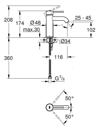 Baterie de lavoar Grohe 23590AL1, Essence, 3/8'', S, 174 mm, mat, grafit [1]