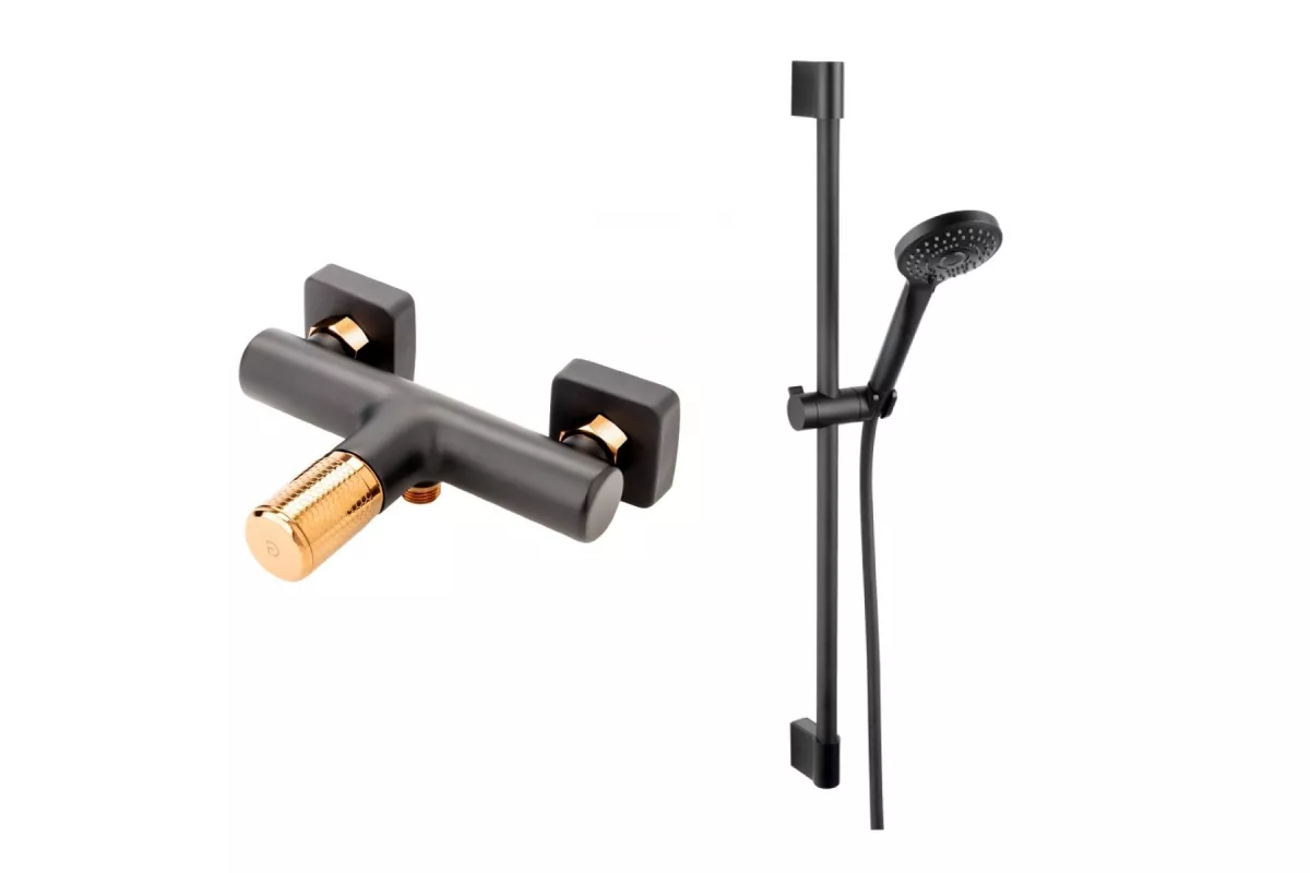 Baterii sanitare - Baterie dus Fdesign Ardesia, aparenta, colona dus, mat, negru/cupru, FD1-ARD-7-25