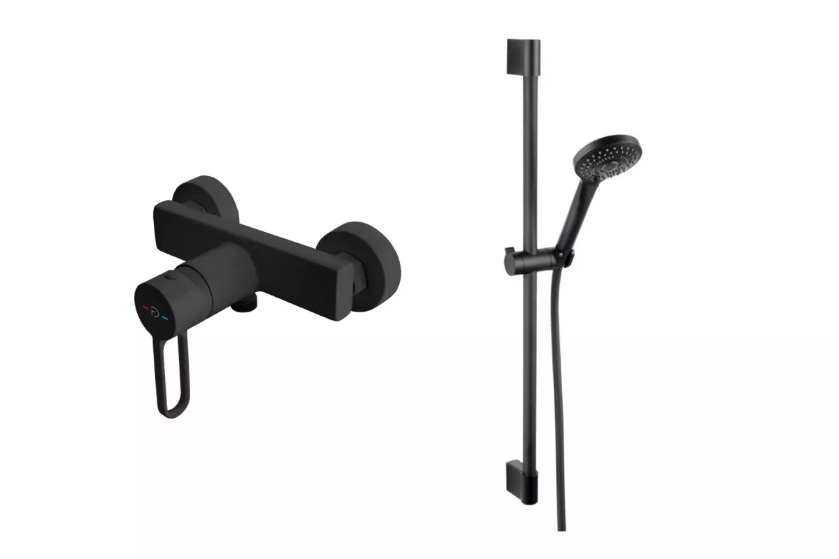 Baterii sanitare - Baterie dus Fdesign Zaffiro, aparenta, colona dus, mat, negru, FD1-ZFR-7-22