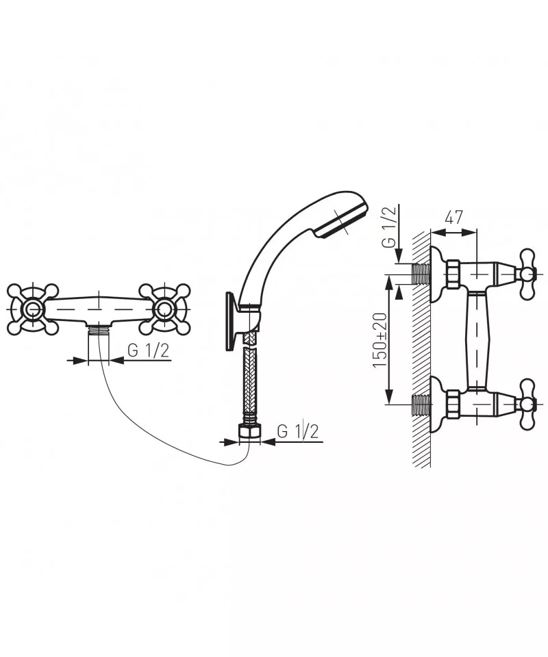 Baterie dus Ferro Retro, aparenta, set dus, crom, XR77 [1]