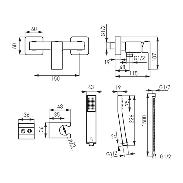 Baterie dus Ferro Zicco cu set de dus [1]