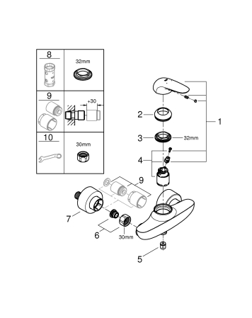 Baterie dus Grohe 23722003, 1 bar, 212 mm, 82 mm, 2 orificii instalare, 1/2 dimensiune racord furtun, Crom [2]
