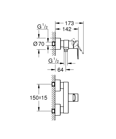 Baterie dus Grohe 33865AL1, Lineare, 1/2'', aparenta, protectie reflux, mat, grafit [1]