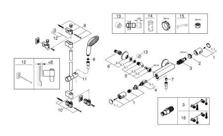 Baterie dus Grohe 34597001, 0.8 bar, 73 mm, 305 mm, 110 mm, 1.5 m, 600 mm, 2 orificii instalare, Crom [2]
