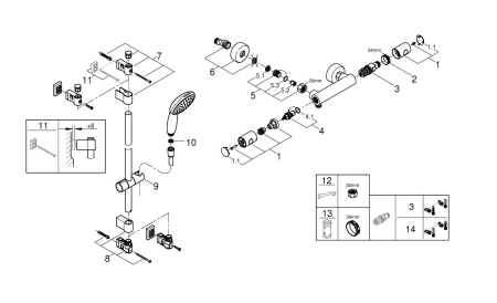 Baterie dus Grohe 34856000, 0.8 bar, 81 mm, 305 mm, 110 mm, 1.75 m, 600 mm, 2 orificii instalare, Crom [4]