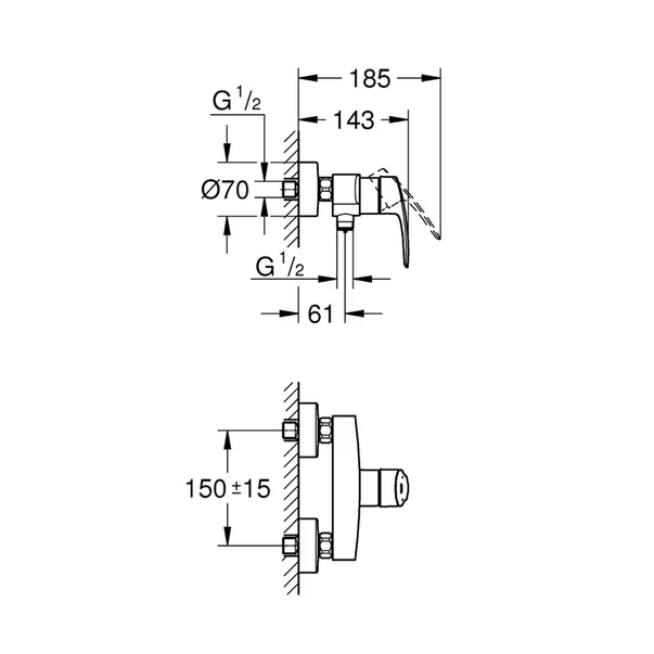 Baterie dus Grohe Eurosmart New crom lucios monocomanda [1]