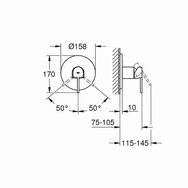 Unitate comanda Grohe 24059003, 1 bar, 158 mm, 10 mm, 1 iesiri, 1 functii palarie dus, 1/2 dimensiune racord, Crom [1]