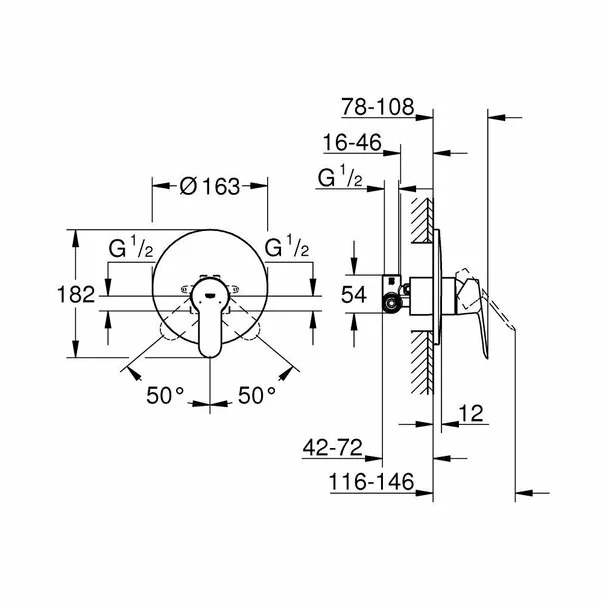 Baterie dus incastrat Grohe BauEdge cu corp incastrat crom [1]