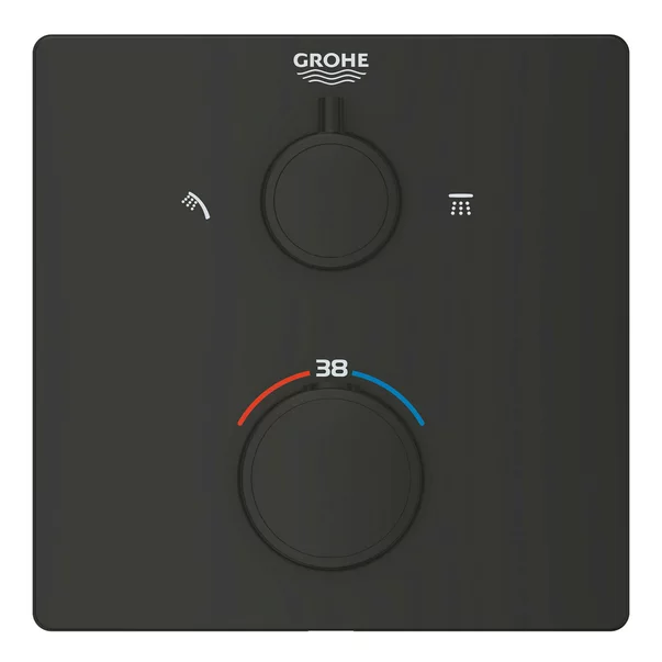 Baterii sanitare - Baterie dus incastrata cu termostat Grohe Grohtherm 2 iesiri negru mat patrat