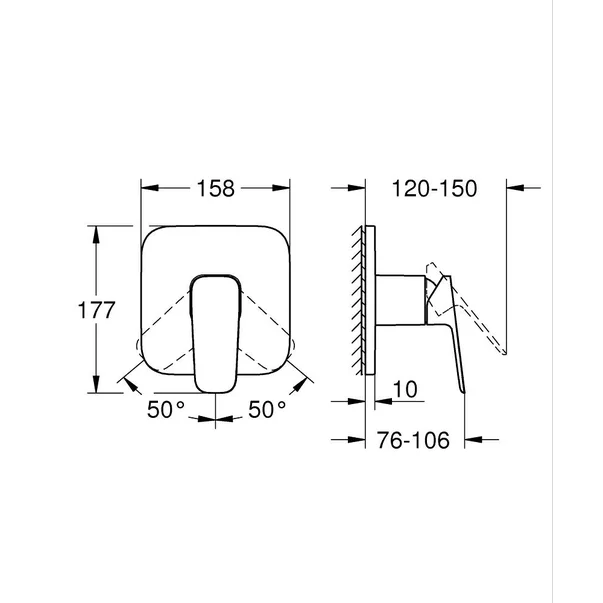Unitate comanda Grohe 1017770000, 1 bar, 158 mm, 10 mm, 1 iesiri, 1 functii palarie dus, 1/2 dimensiune racord, Crom [1]
