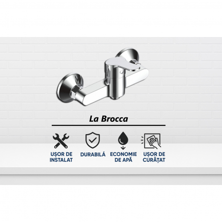 Baterie dus La Brocca NAPOLI P300C405, Monocomanda, Design slim, Economie de apa, Silentioasa, Usor de curatat si instalat, alama sanitara, Finisaj crom [1]