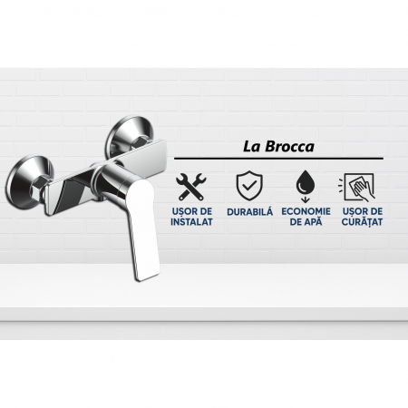 Baterie dus La Brocca ROMA P800C405, Monocomanda, Design slim, Montaj pe perete, Economie de apa, Silentioasa, Usor de curatat si instalat, alama sanitara, Finisaj crom [1]