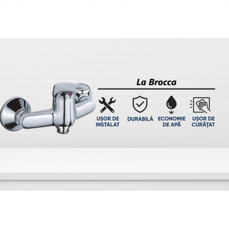 Baterie dus La Brocca SIENA P100C405, Monocomanda, Economie de apa, Silentioasa, Usor de curatat si instalat, alama sanitara, Finisaj crom [1]