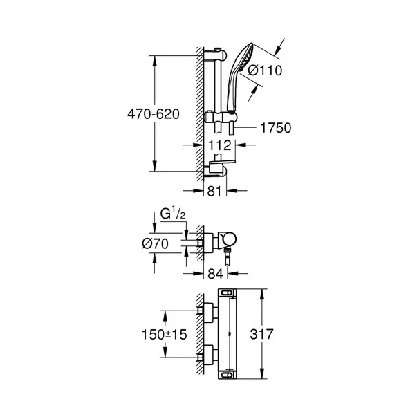 Baterie dus termostatata Grohe Grohtherm 2000 cu set de dus Euphoria crom lucios [3]