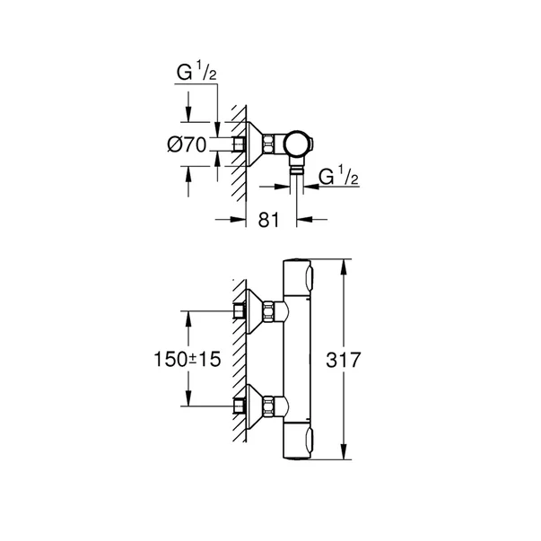Baterie dus termostatata Grohe Grohtherm 500 crom lucios [1]