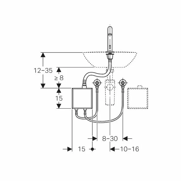 Baterie electronica lavoar Geberit Piave cu alimentare de la retea pentru cutie functionala aparenta [1]