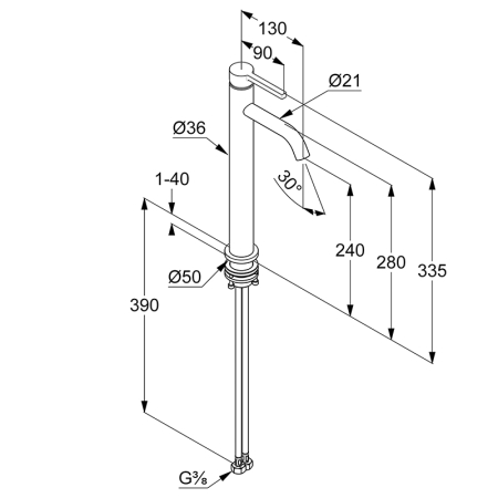Baterie înaltă de lavoar, Kludi, Nova Fonte, negru mat [1]