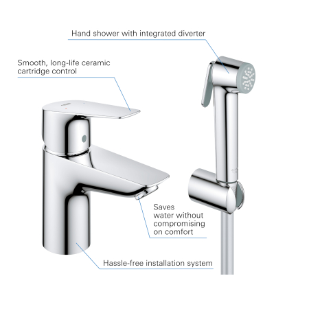 Baterie lavoar cu dus igienic Grohe 23773001, Start Edge, tip comanda monocomanda, tip instalare pe lavoar, crom [1]
