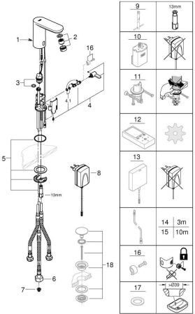 Baterie lavoar cu senzor Grohe 36324001, 1 bar, 132 mm, 144 mm, 550 mm, 7 programe, 1 orificii instalare, Crom [2]
