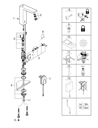Baterie lavoar cu senzor Grohe 36440000, 1 bar, 225 mm, 189 mm, 380 mm, 7 programe, 1 orificii instalare, Crom [8]