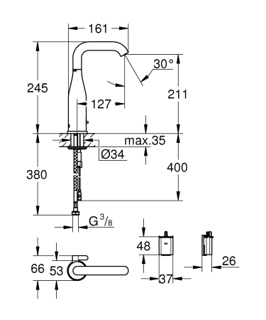 Baterie lavoar cu senzor infrarosu Essence E Grohe 36445AL0, 3/8'', baterie 6V, mixare, 7 programe, dezinfectie [4]
