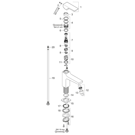 Baterie lavoar cu ventil Hansgrohe Metropol 100, cartus ceramic, tehnologie QuickClean, crom [3]