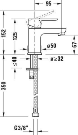 Baterie lavoar Duravit A11010002010, 35 mm, 5.5 l/min, 0.8 bar, 125 mm, 95 mm, 350 mm, 1 orificii instalare, Crom [7]