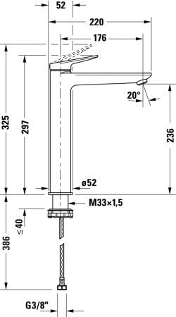 Baterie lavoar Duravit WA1040002070, Wave, tip comanda monocomanda, marime xl, tip instalare pe blat, otel satinat [5]
