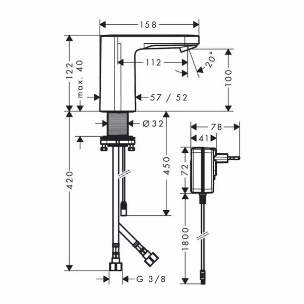 Baterie lavoar electronica Hansgrohe Vernis Blend alimentare la retea crom lucios [2]