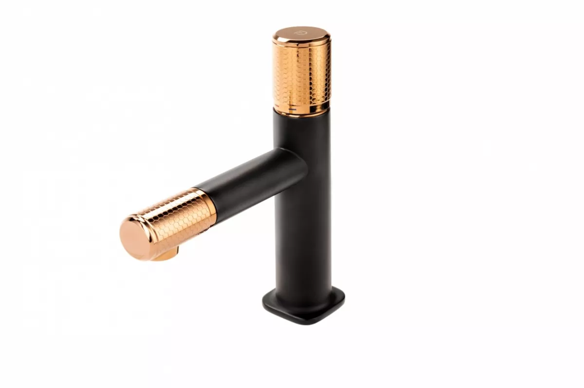 Baterii sanitare - Baterie lavoar FDesign Ardesia FD1-ARD-2-25, 3/8'', marimea M, cartus ceramic, fara ventil, mat, negru / cupru