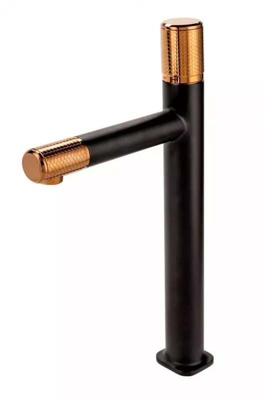 Baterii sanitare - Baterie lavoar FDesign Ardesia FD1-ARD-2L-25, 3/8'', marimea XL, cartus ceramic, ventil, mat, negru / cupru