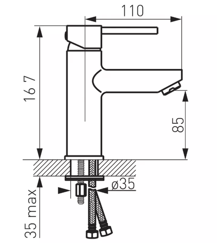 Baterie lavoar FDesign Flusso FD1-FLS-2-11, 3/8'', marimea M , monocomanda, ventil push to open, crom [1]