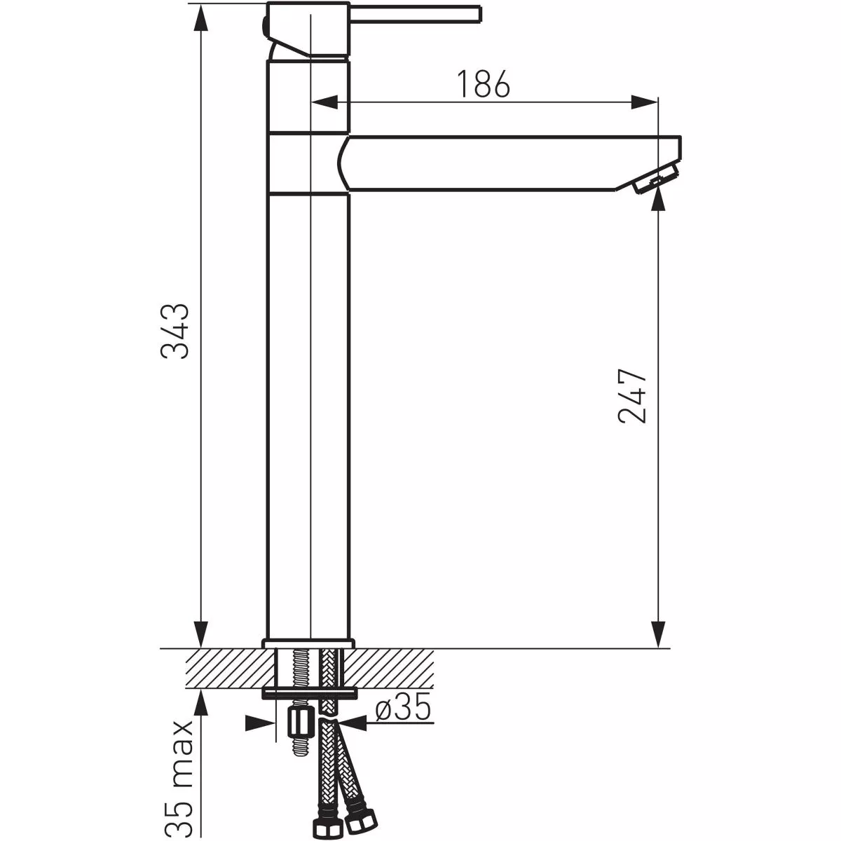 Baterie lavoar Fdesign Flusso, XL, 343 mm, ventil, lucios, auriu, FD1-FLS-2L-55 [1]