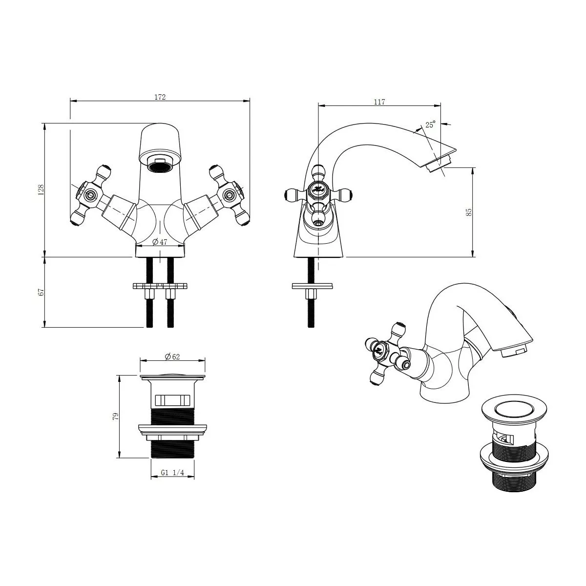 Baterie lavoar Fdesign Lacrima, S, 128 mm, crom, FD1-LRA-2-11 [1]