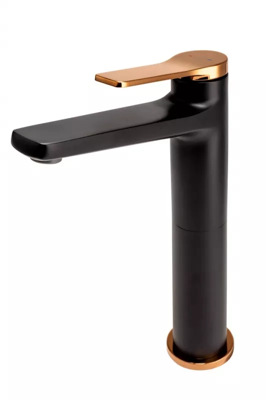 Baterii sanitare - Baterie lavoar FDesign Seppia FD1-SPA-2L-25, 3/8'', marimea XL, monocomanda, ventil push to open, mat, negru / cupru