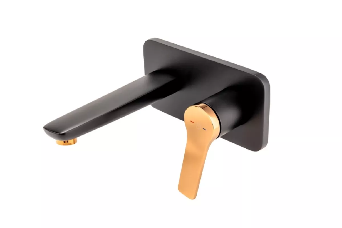 Baterii sanitare - Baterie lavoar FDesign Seppia FD1-SPA-3PA-25, 1/2'', montare pe perete, marimea M, include valva, fara ventil, mat, negru / cupru