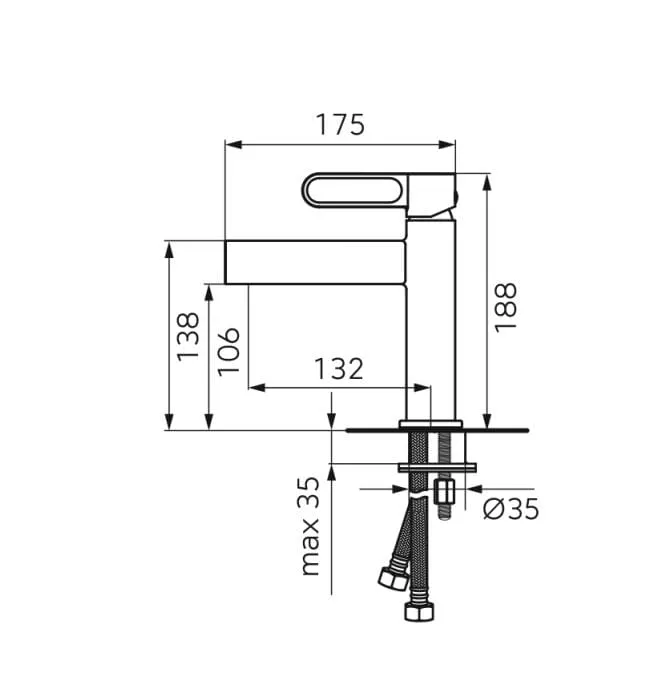 Baterie lavoar FDesin Zaffiro FD1-ZFR-2-22, 3/8'', marimea M, monocomanda, ventil, mat, negru [1]