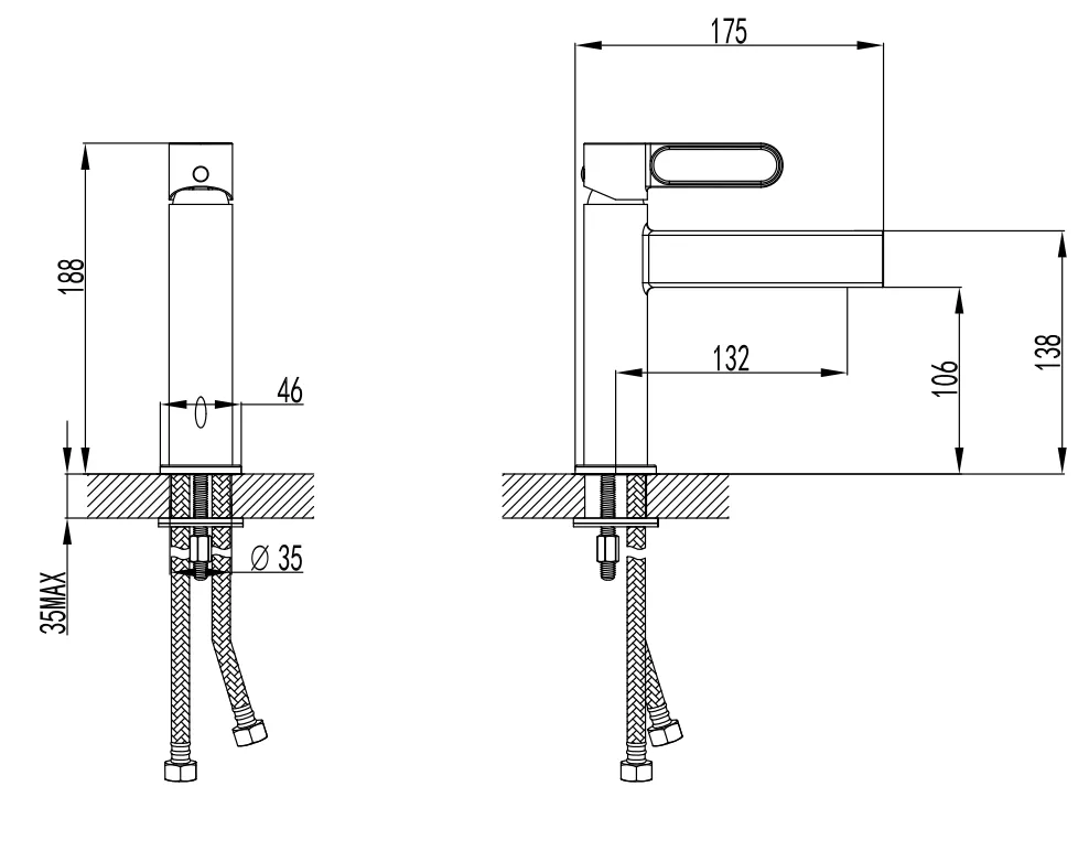 Baterie lavoar FDesin Zaffiro FD1-ZFR-2-25, 3/8'', marimea M, monocomanda, ventil, mat, negru / cupru [1]