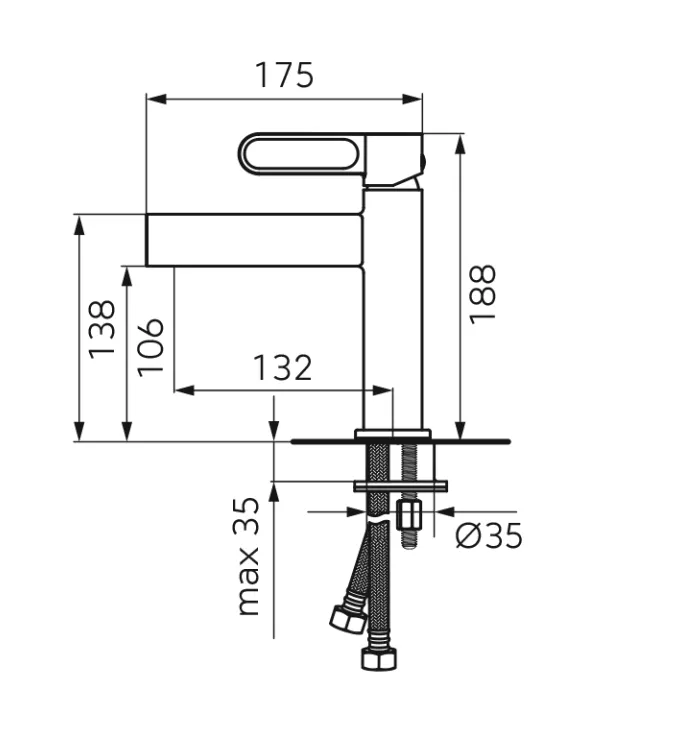 Baterie lavoar FDesin Zaffiro FD1-ZFR-2-55, 3/8'', marimea M, monocomanda, ventil, lucios, auriu [1]