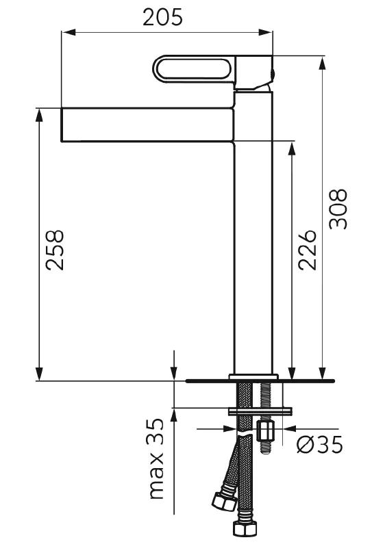 Baterie lavoar FDesin Zaffiro FD1-ZFR-2L-22, 3/8'', marimea XL, monocomanda, ventil push to open, mat, negru [1]